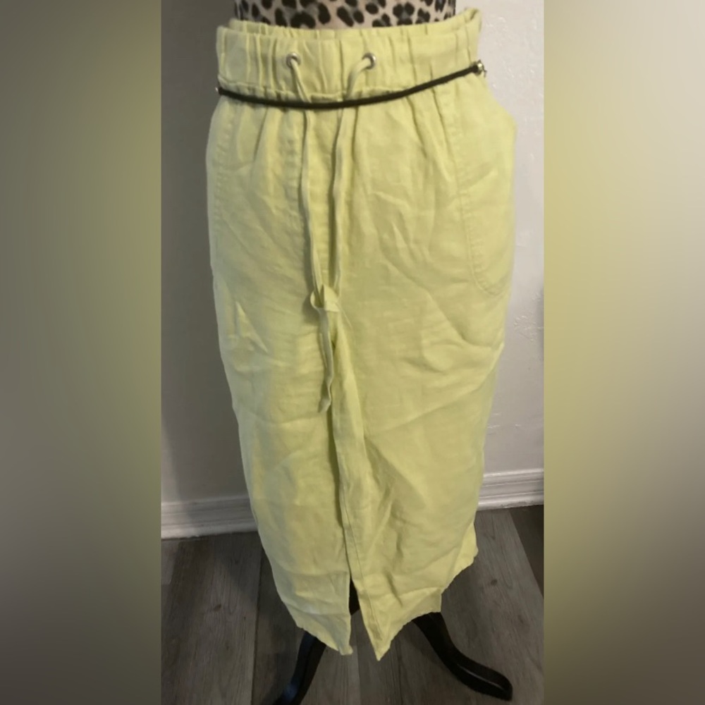 M & S collection pants size 16 Capri 100% LINEN draw string pockets yellow - Picture 1 of 5